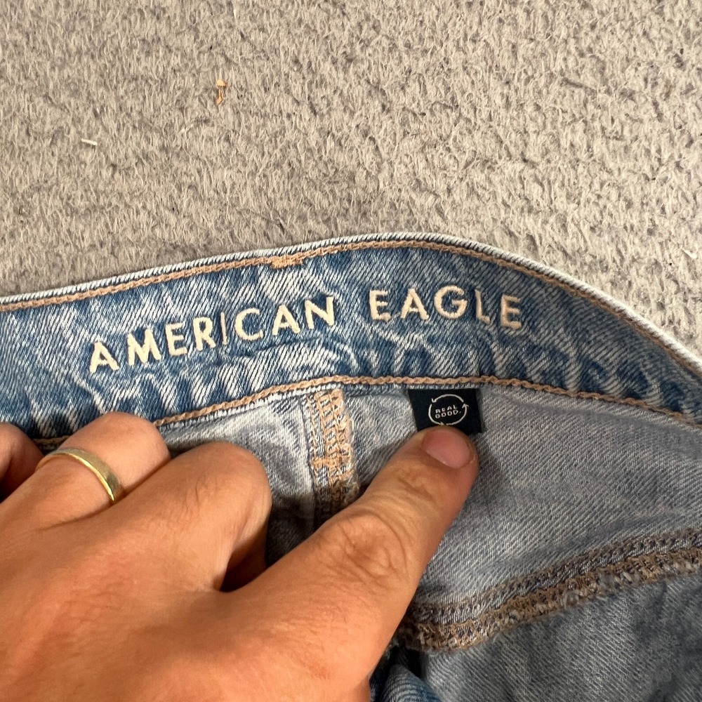 American Eagle Super High Rise Baggy Wide Leg Jeans Womens 8 Blue Distressed - Picture 11 of 16